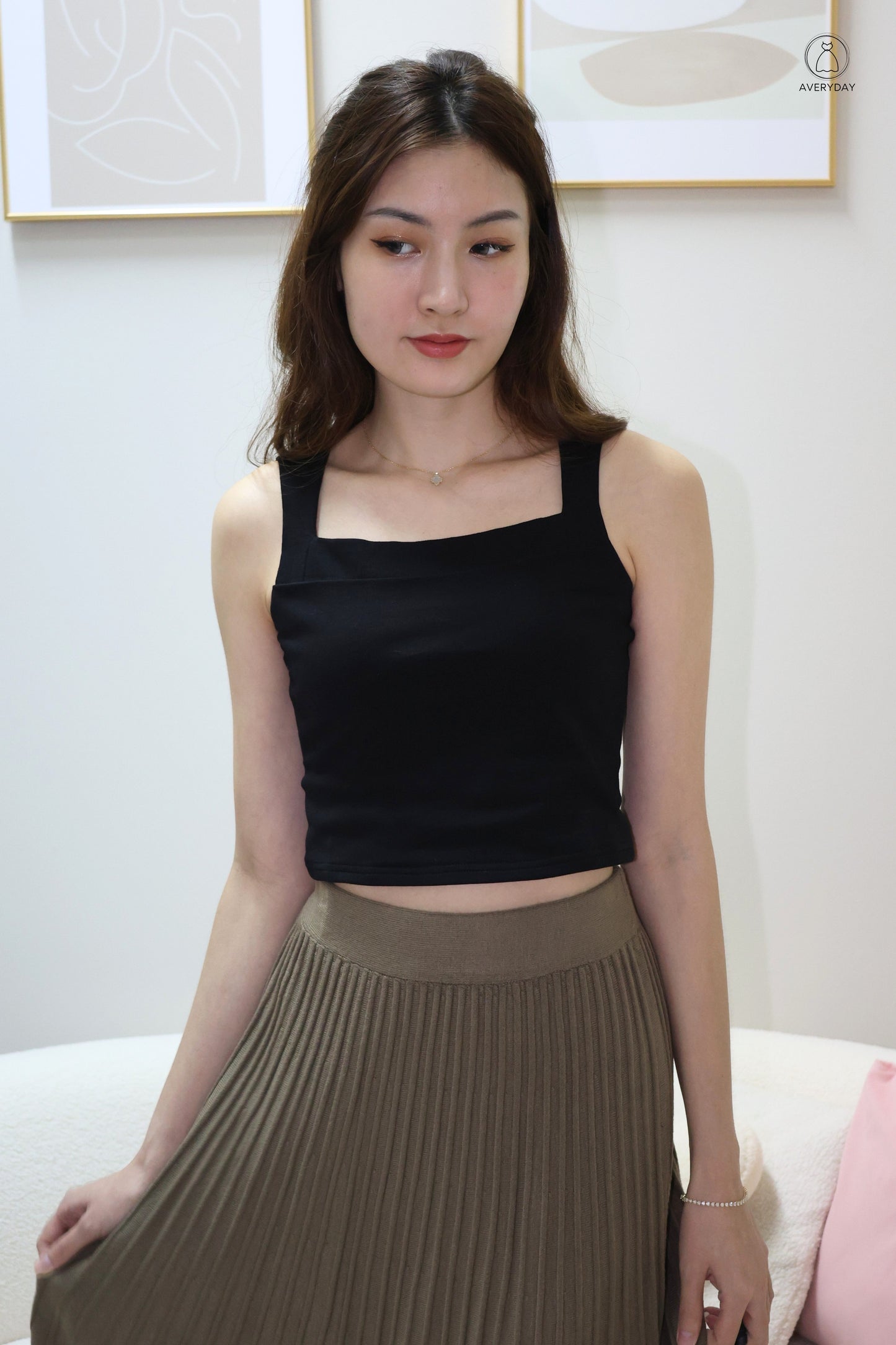 Elma Classic Square Neck Top in Black