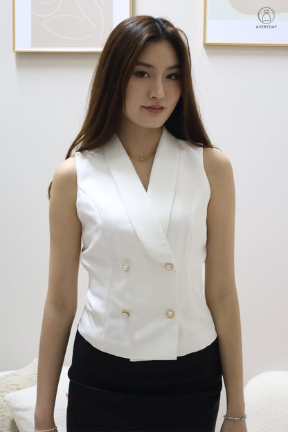 Nina Button Vest Top In White