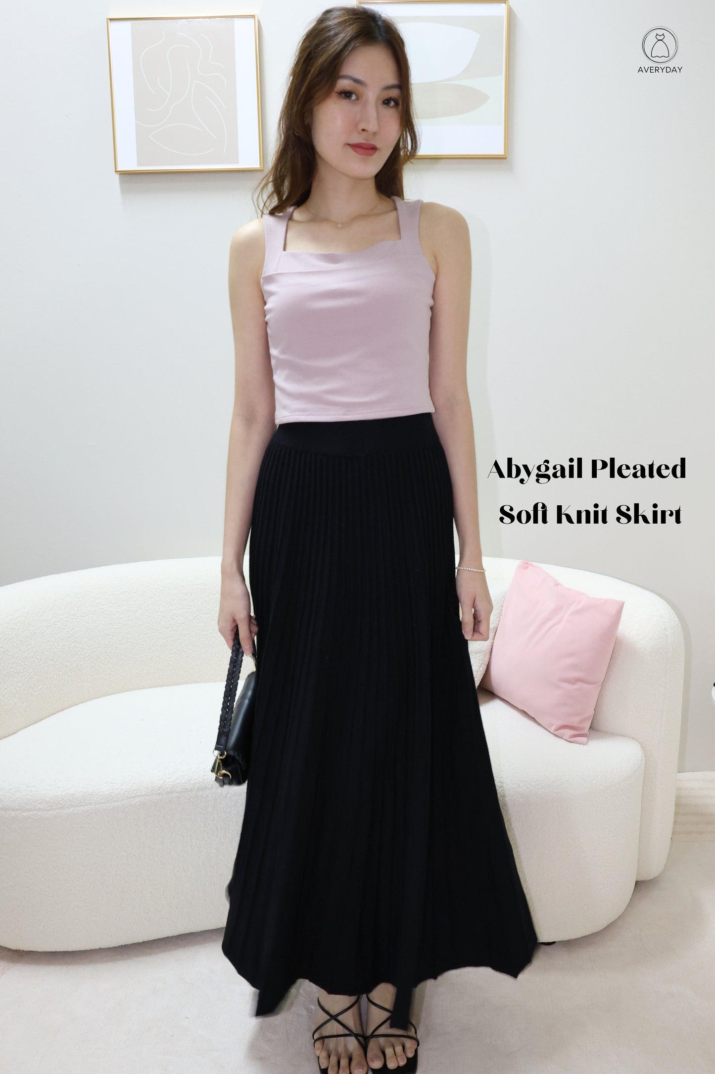 Abygail Pleated Soft Knit Skirt In Black