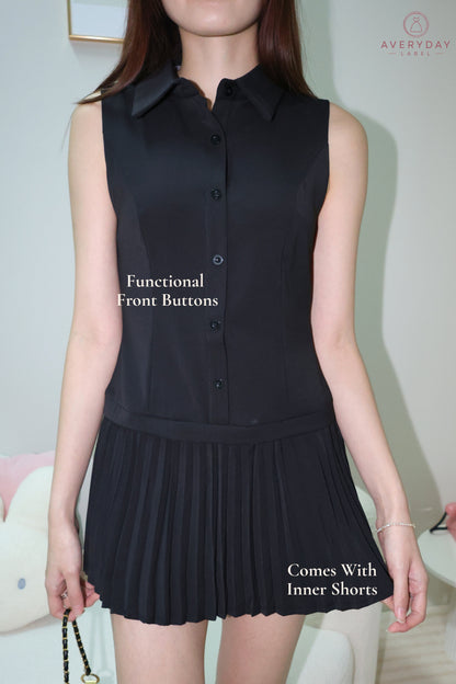 Bernice Pleated Romper Dress In Black