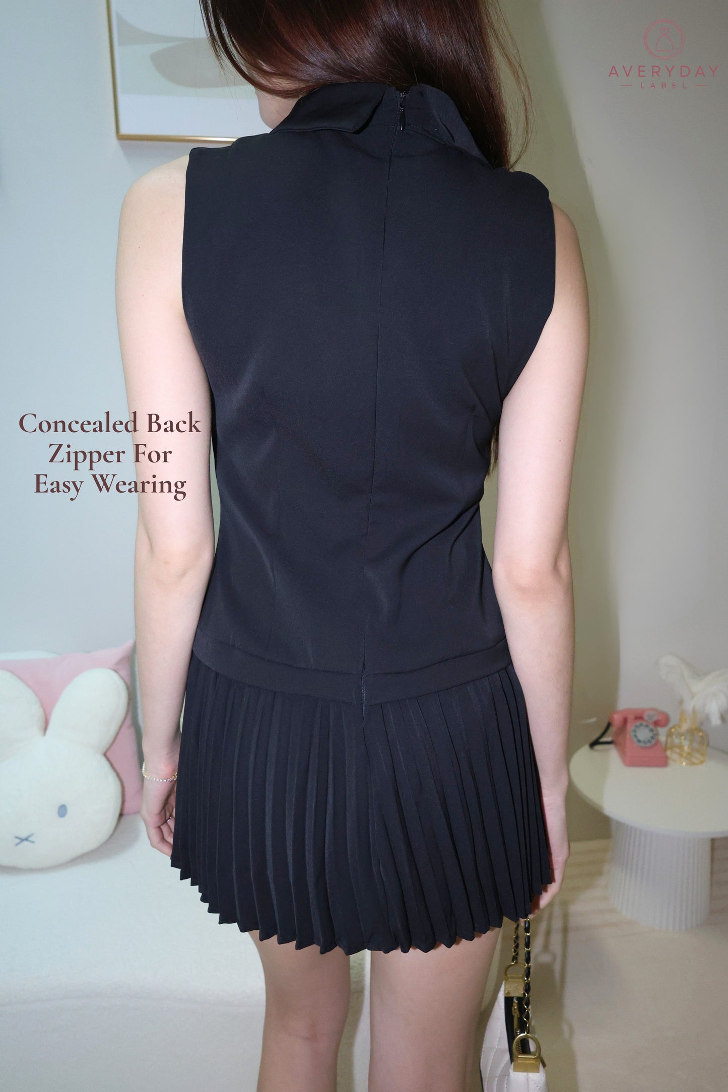 Bernice Pleated Romper Dress In Black