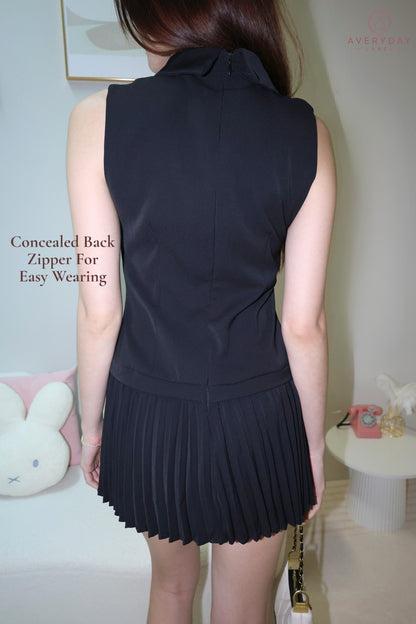 Bernice Pleated Romper Dress In Black