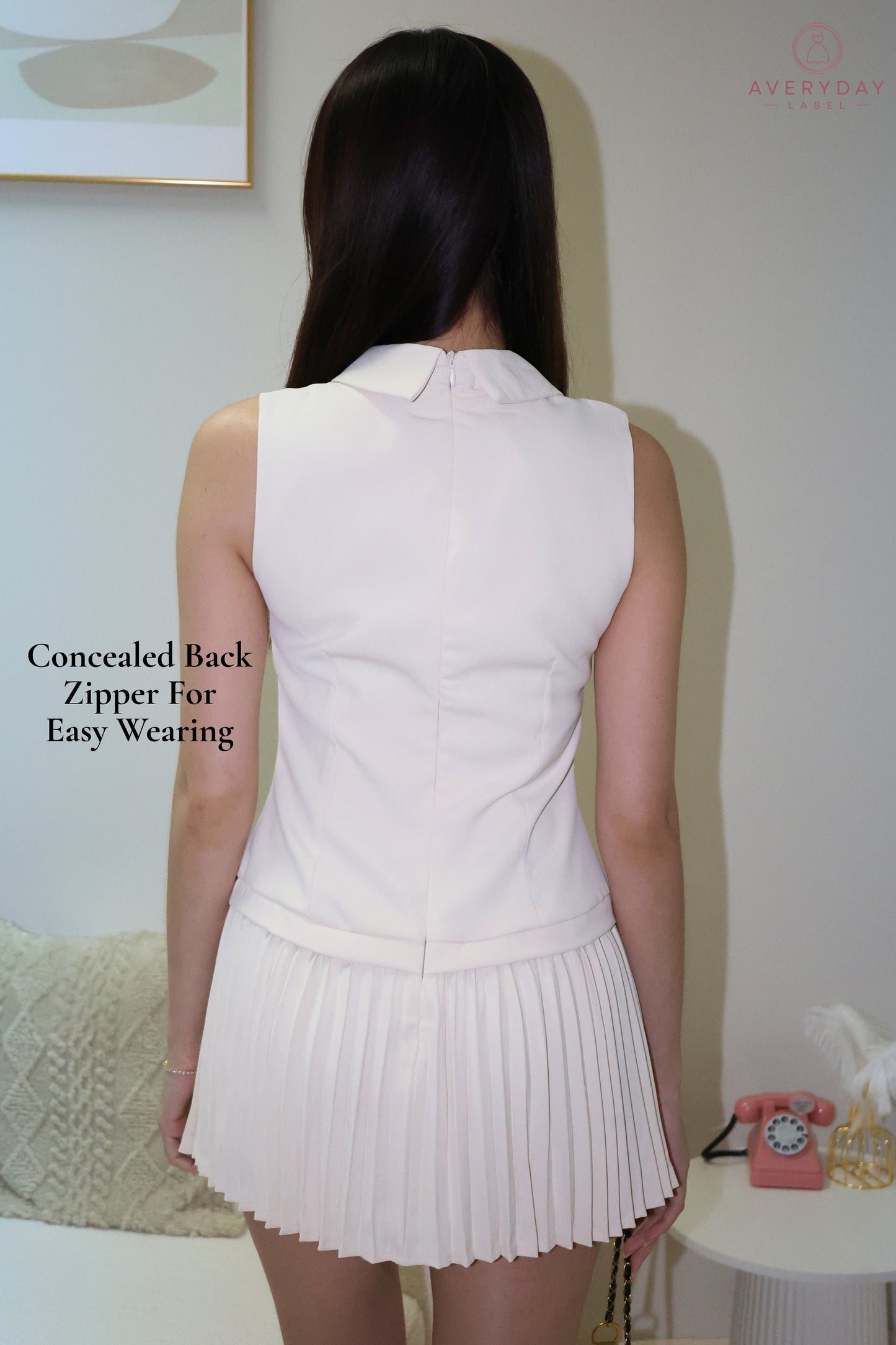 Bernice Pleated Romper Dress In Cream