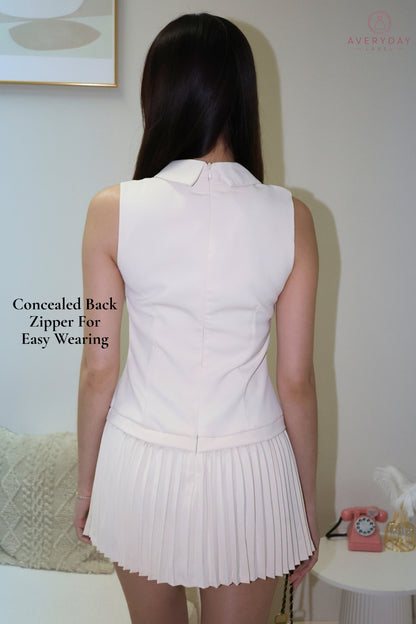 Bernice Pleated Romper Dress In Cream