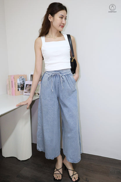 Carine Wide Leg Denim Culottes In Light Wash