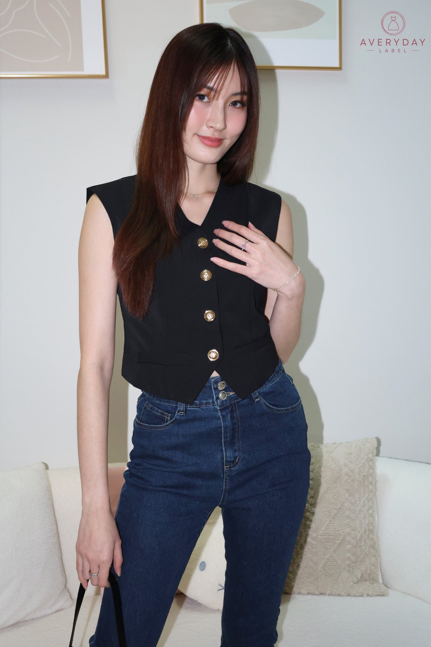 Keramie Snap  Button Vest Top In Black
