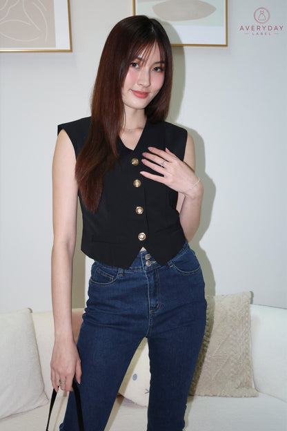 Keramie Snap  Button Vest Top In Black