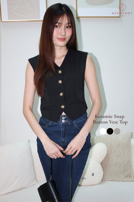 Keramie Snap  Button Vest Top In Black
