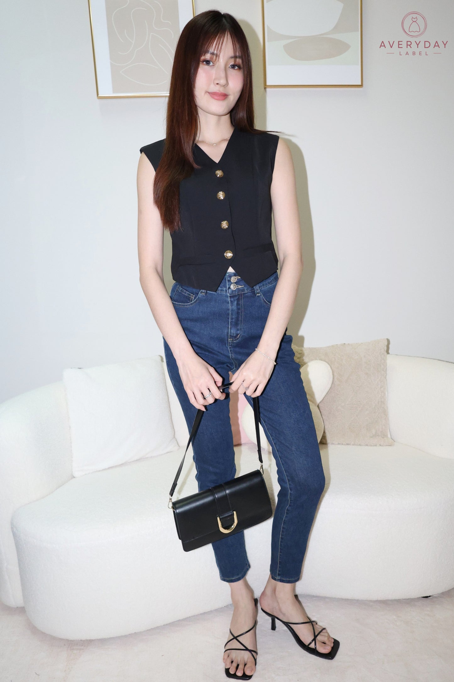 Keramie Snap  Button Vest Top In Black