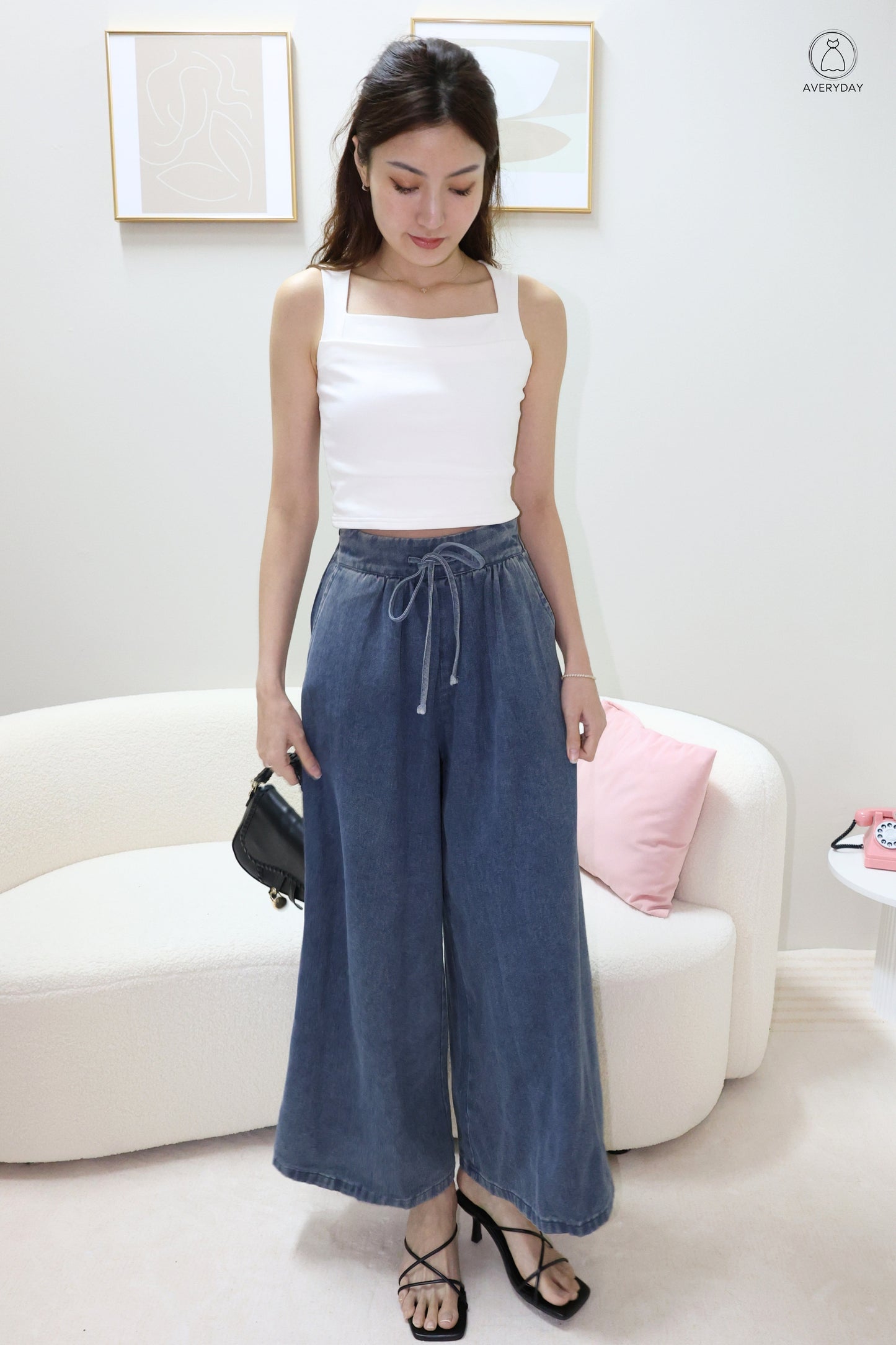 Carine Wide Leg Denim Culottes In Dark Wash