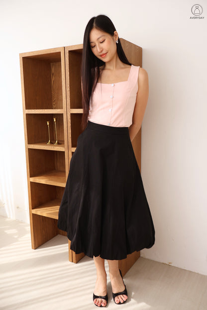 *Premium* Aisling Bubble Hem Midi Skirt In Black