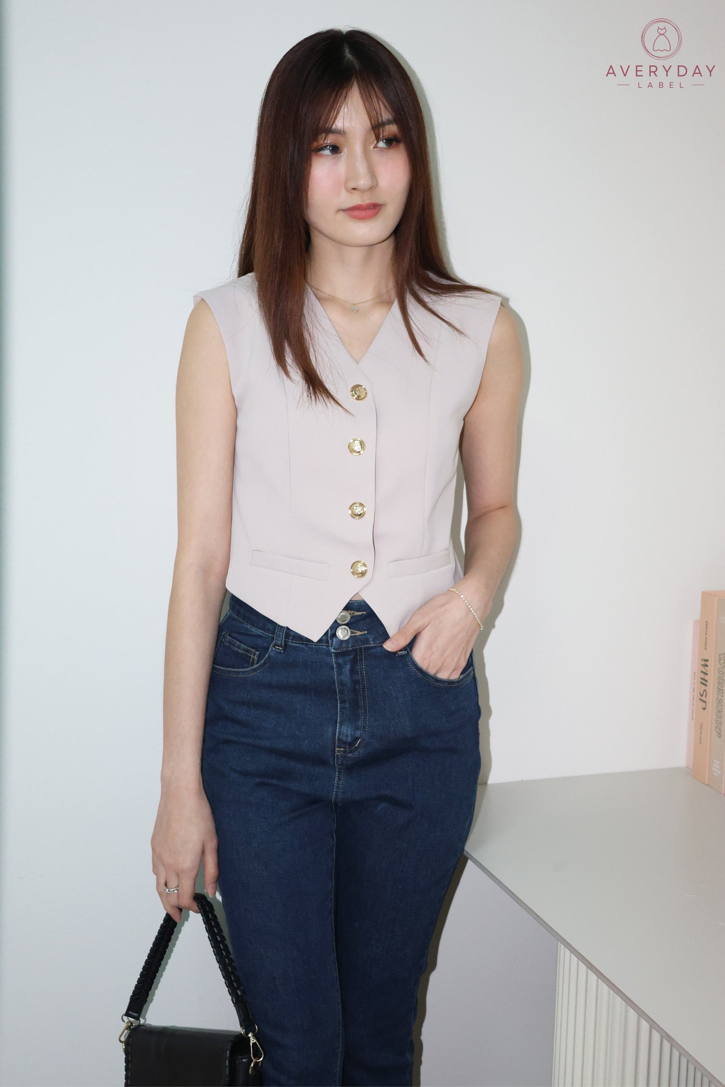 Keramie Snap  Button Vest Top In Taupe