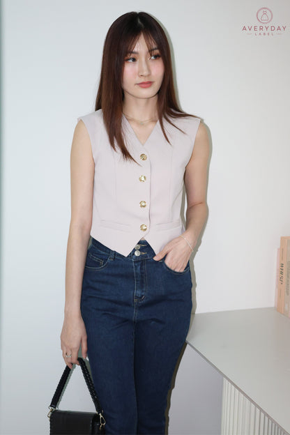 Keramie Snap  Button Vest Top In Taupe