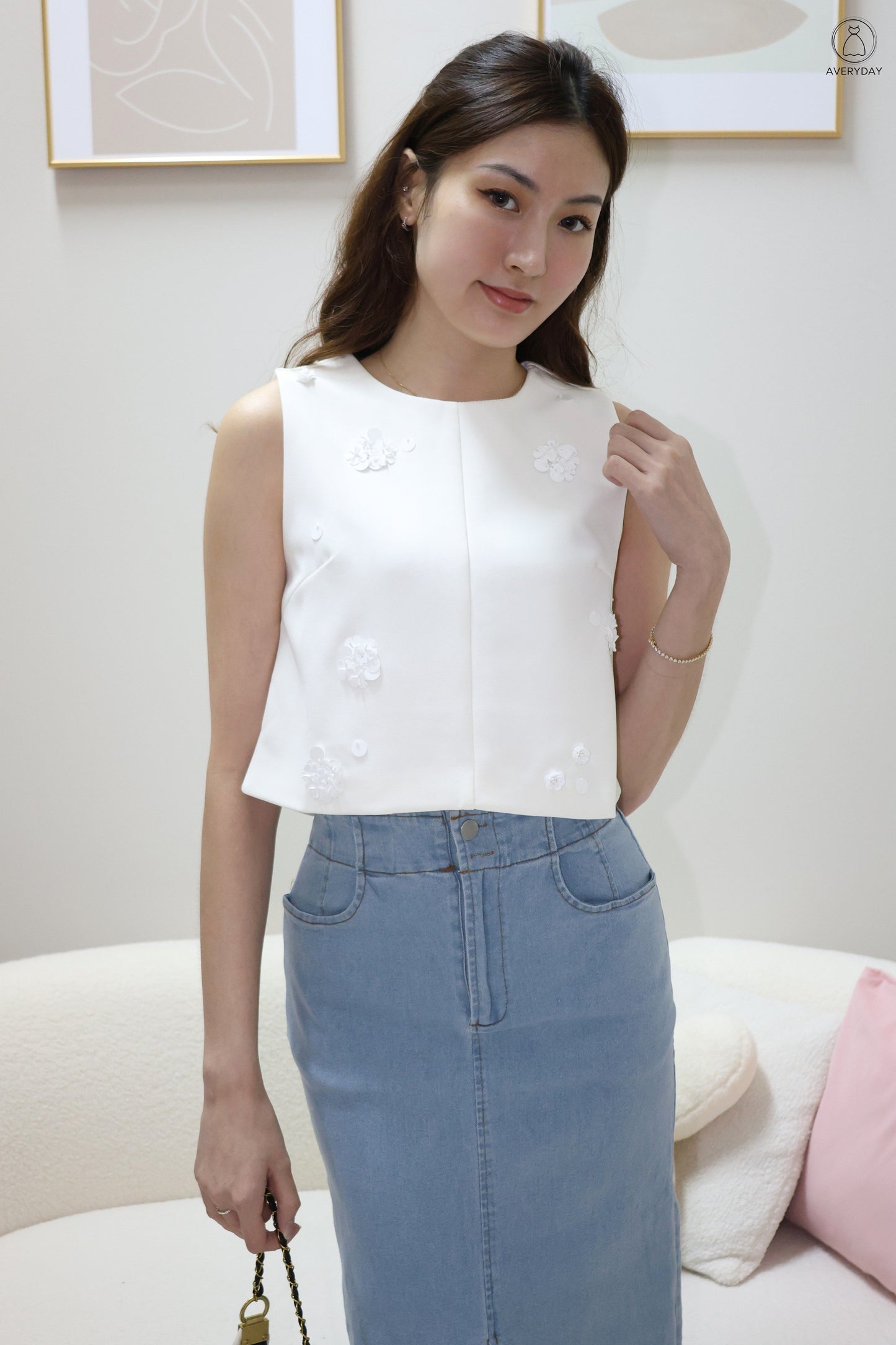 *Premium* Etta Beaded Petalfall Blouse In White