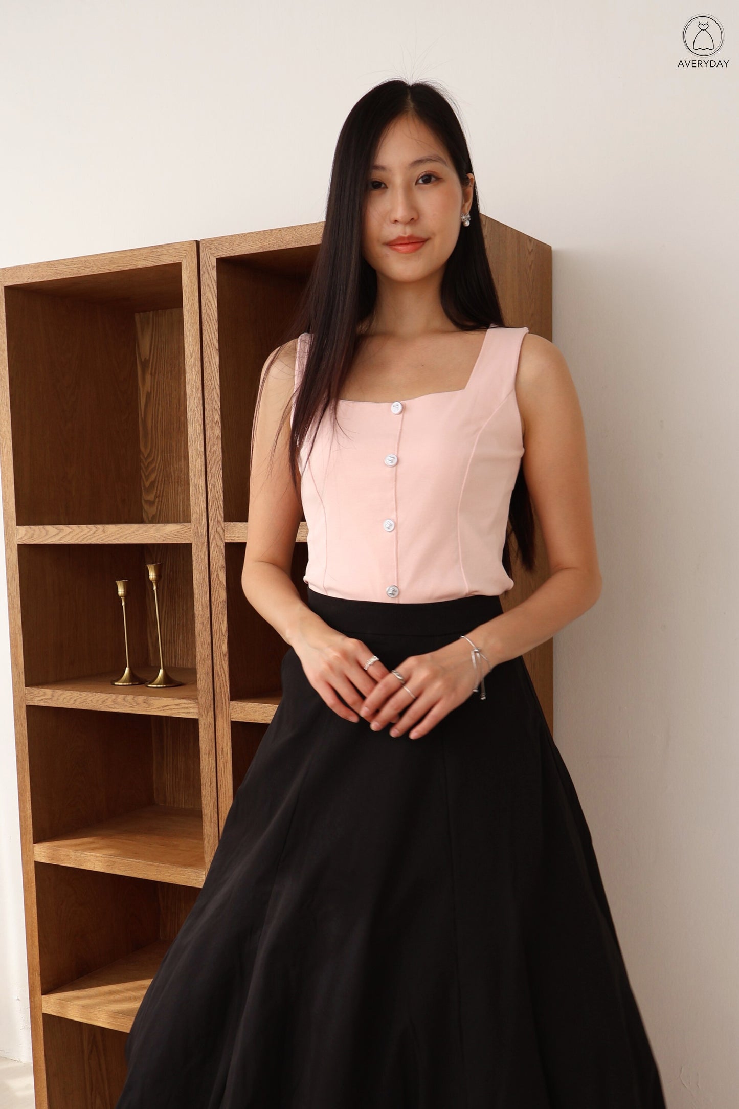 Calice Ribbon Button Square Neck Top In Pink