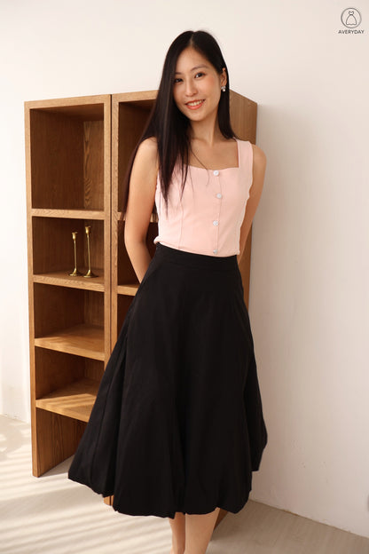 *Premium* Aisling Bubble Hem Midi Skirt In Black
