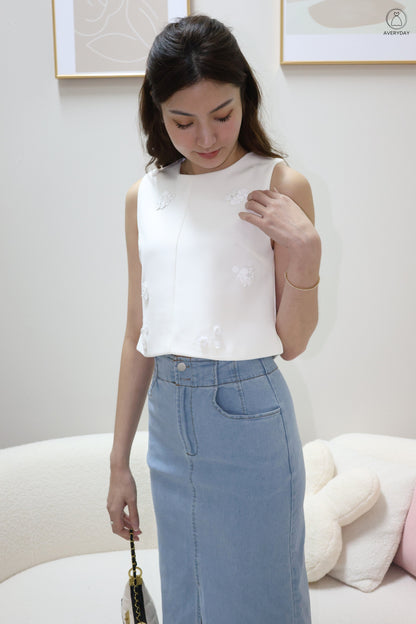 *Premium* Etta Beaded Petalfall Blouse In White