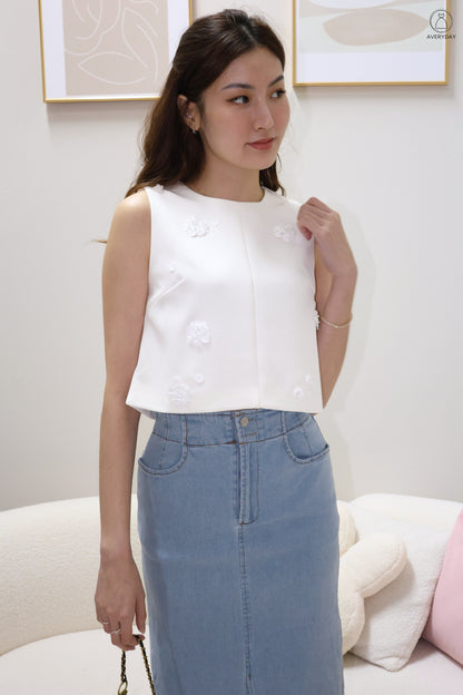 *Premium* Etta Beaded Petalfall Blouse In White