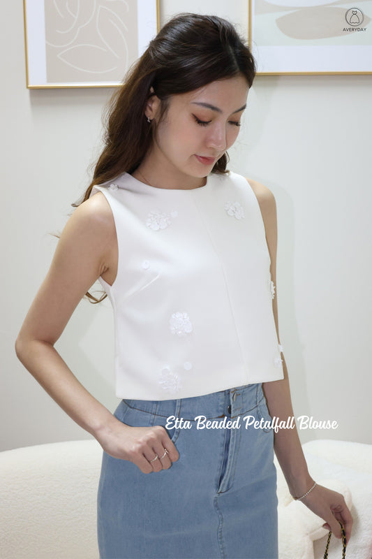 *Premium* Etta Beaded Petalfall Blouse In White