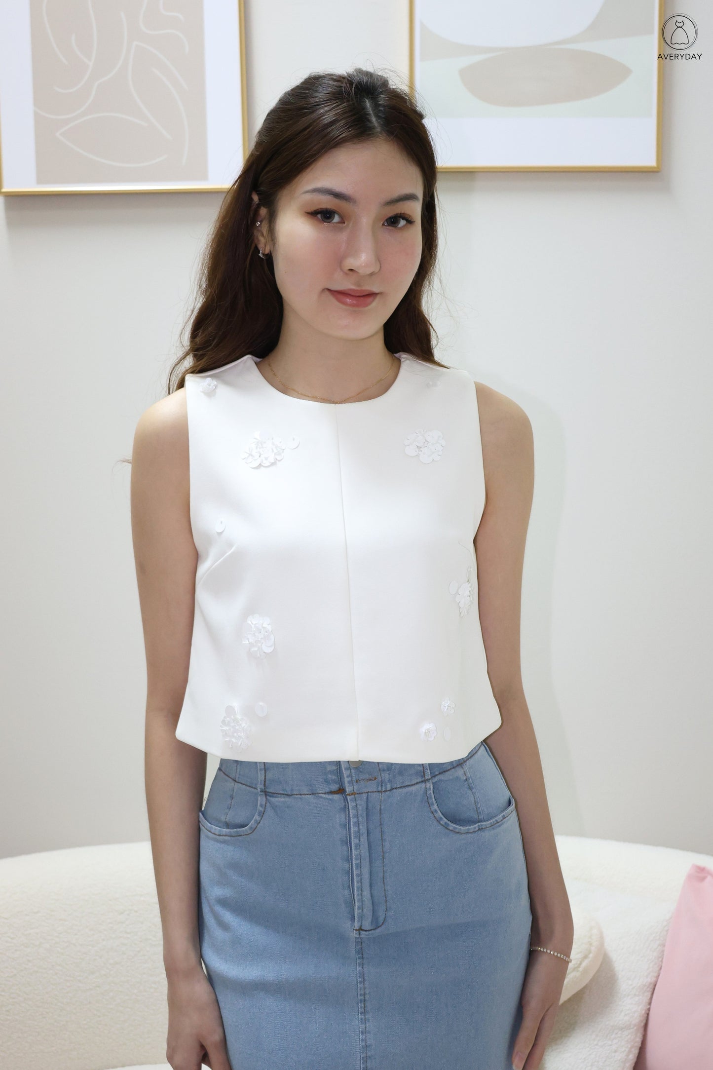 *Premium* Etta Beaded Petalfall Blouse In White
