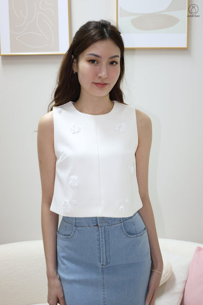 *Premium* Etta Beaded Petalfall Blouse In White