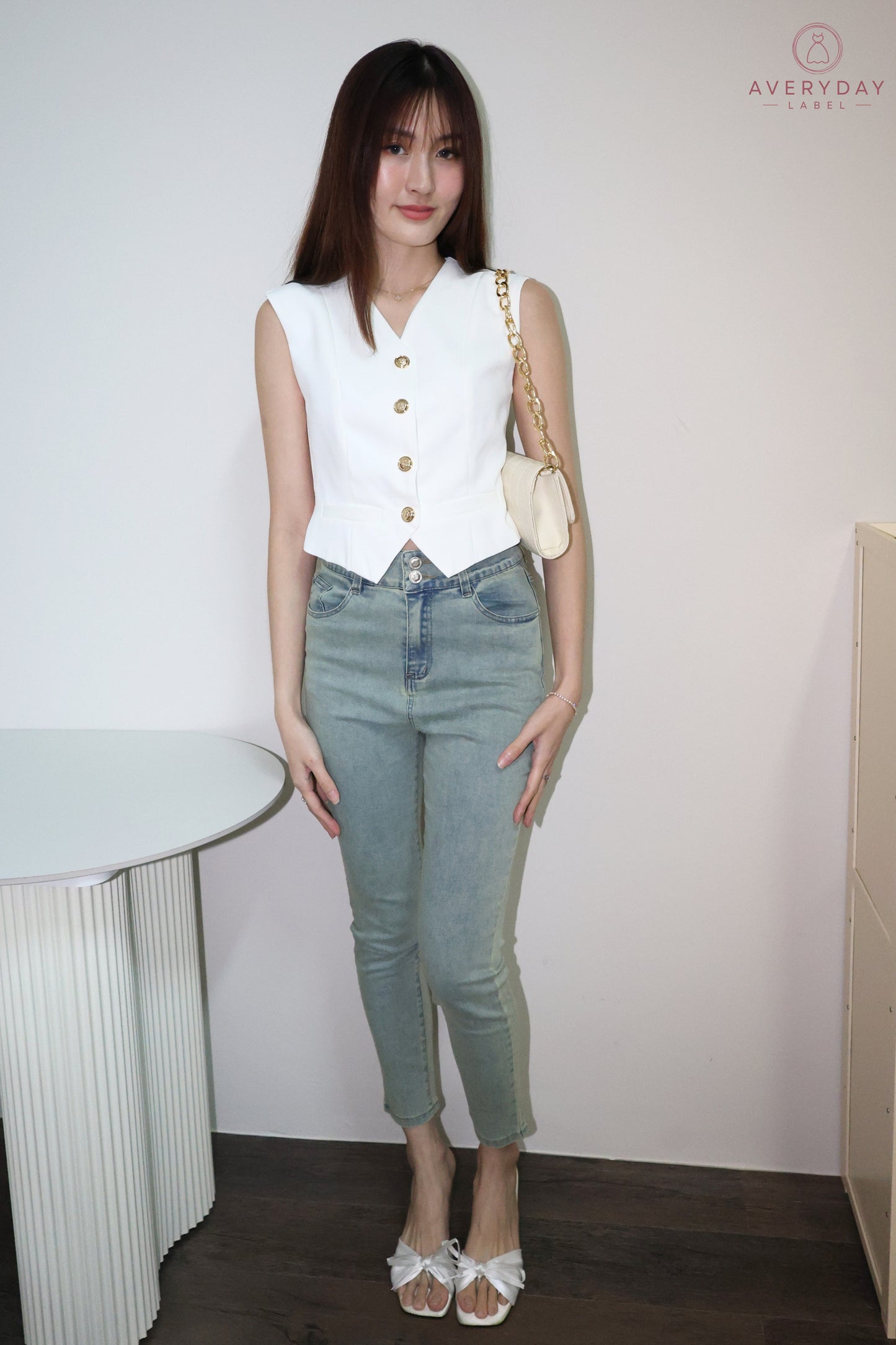 Keramie Snap  Button Vest Top In White