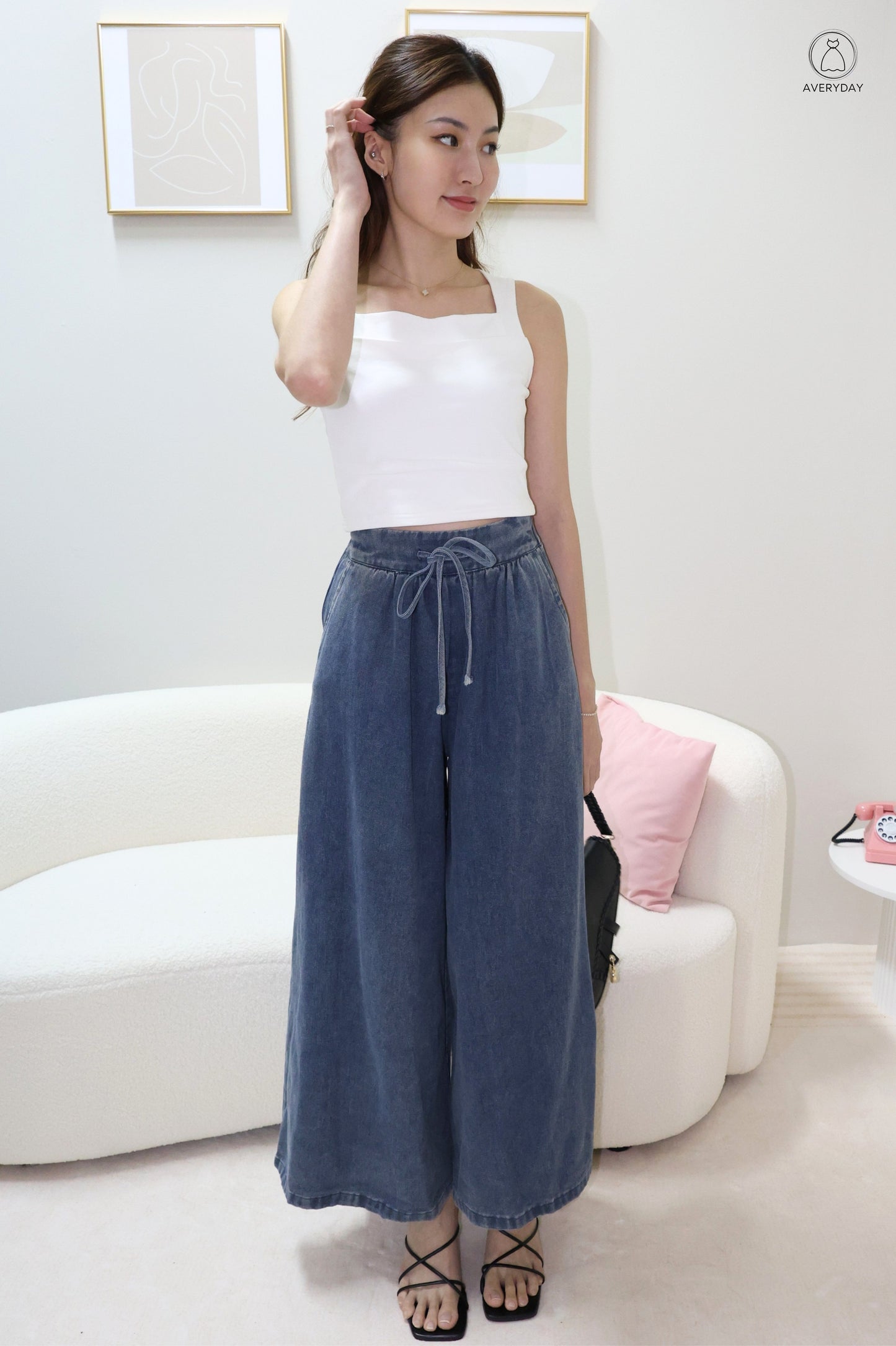Carine Wide Leg Denim Culottes In Dark Wash