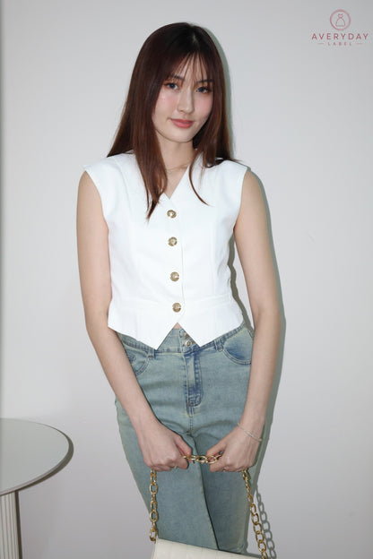 Keramie Snap  Button Vest Top In White