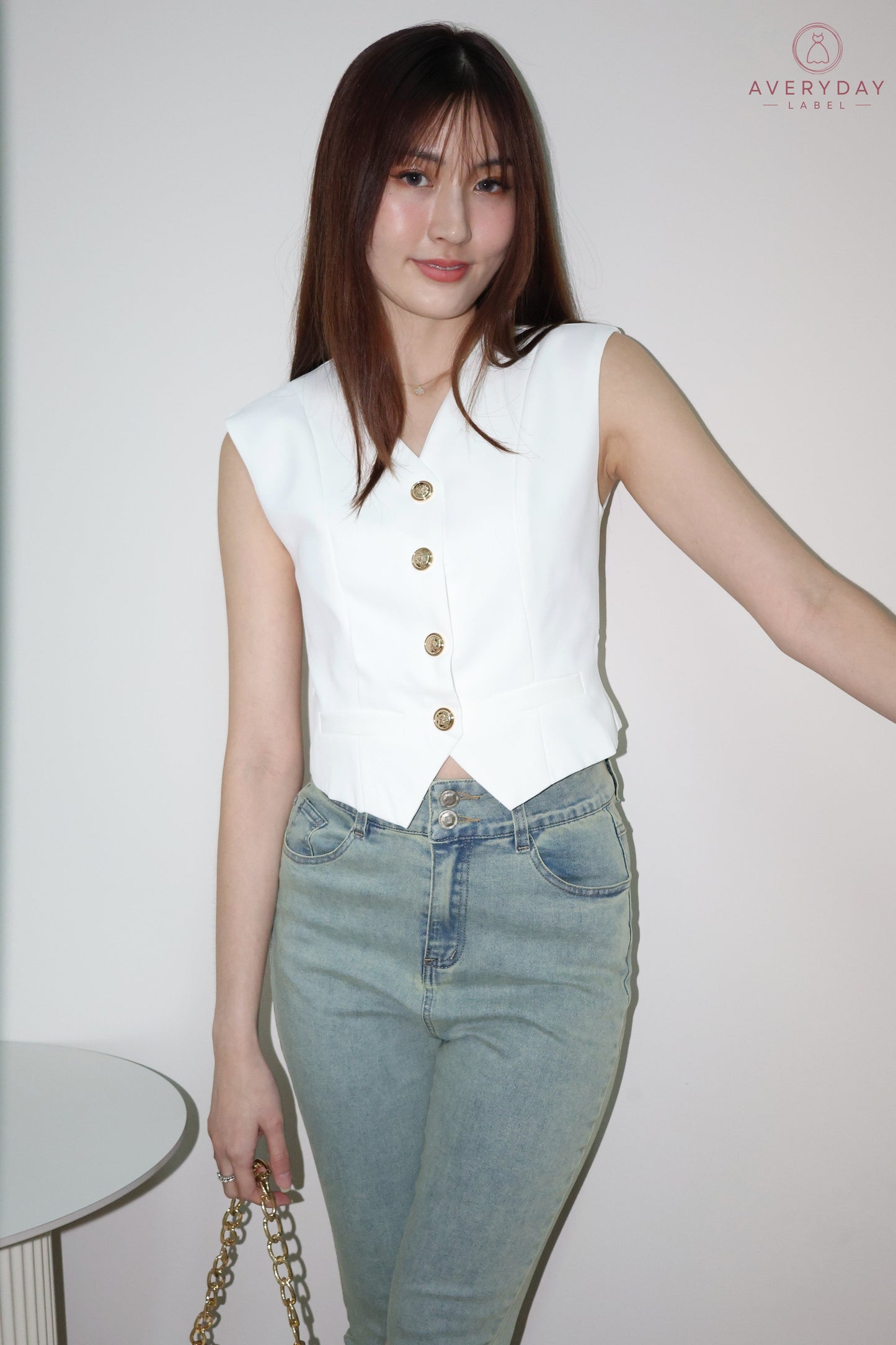 Keramie Snap  Button Vest Top In White