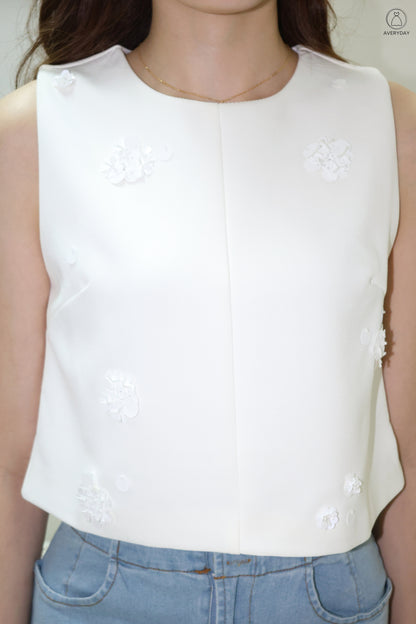 *Premium* Etta Beaded Petalfall Blouse In White