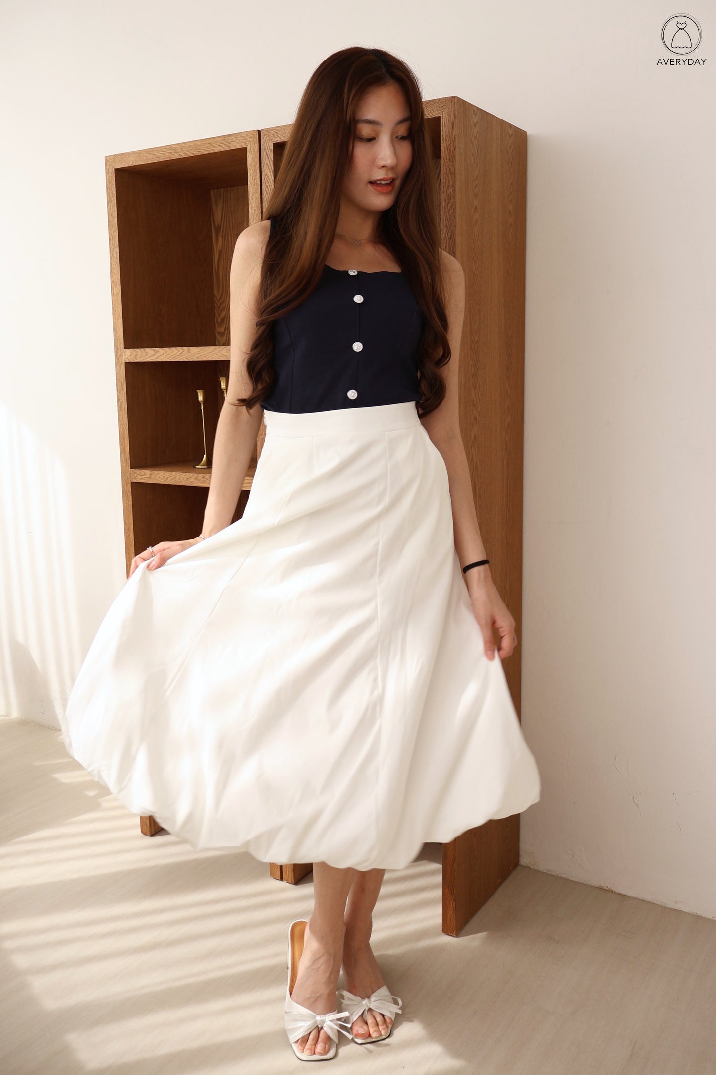 *Premium* Aisling Bubble Hem Midi Skirt In White