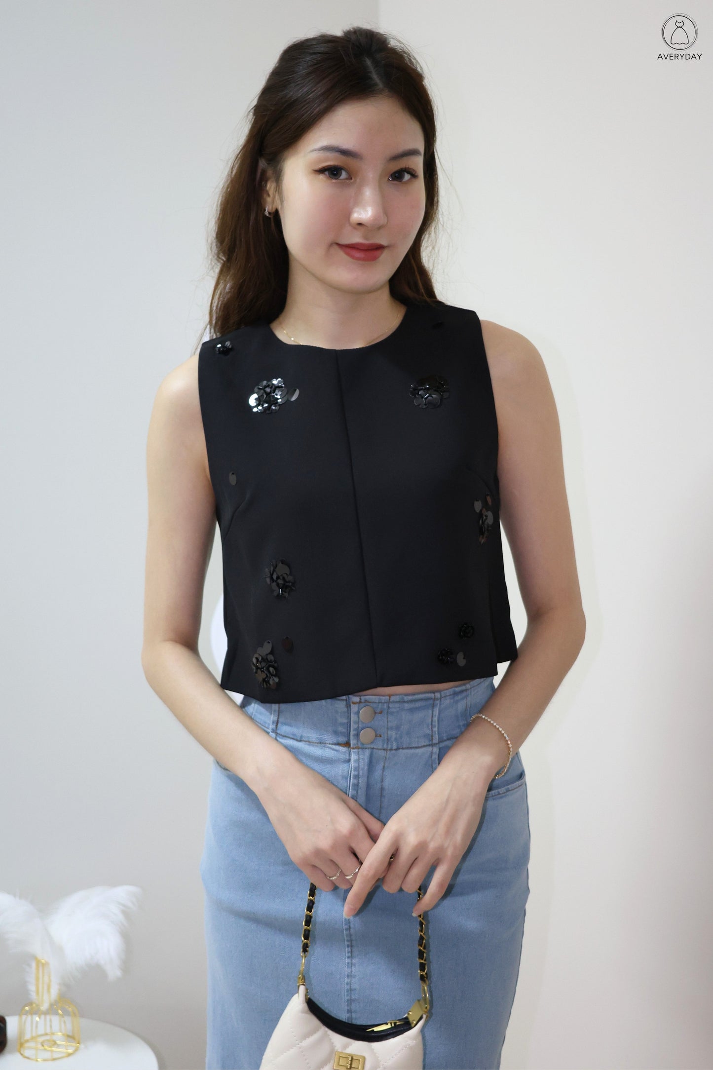 *Premium* Etta Beaded Petalfall Blouse In Black