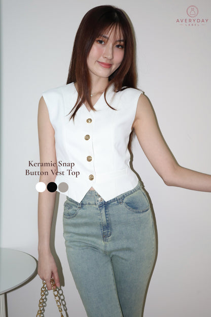 Keramie Snap  Button Vest Top In White