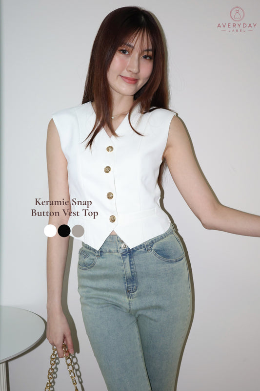 Keramie Snap  Button Vest Top In White