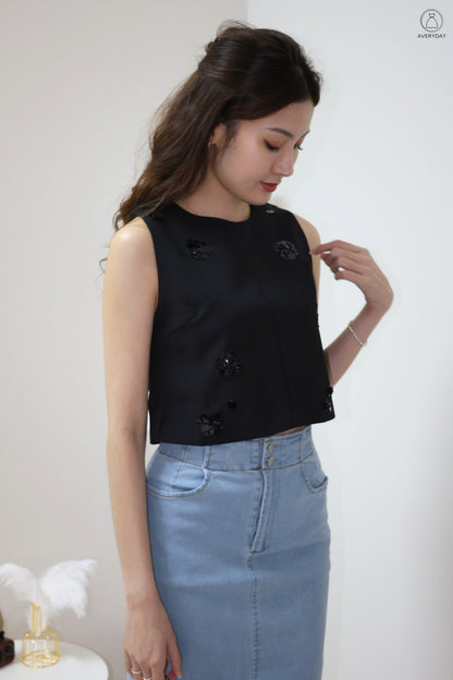 *Premium* Etta Beaded Petalfall Blouse In Black
