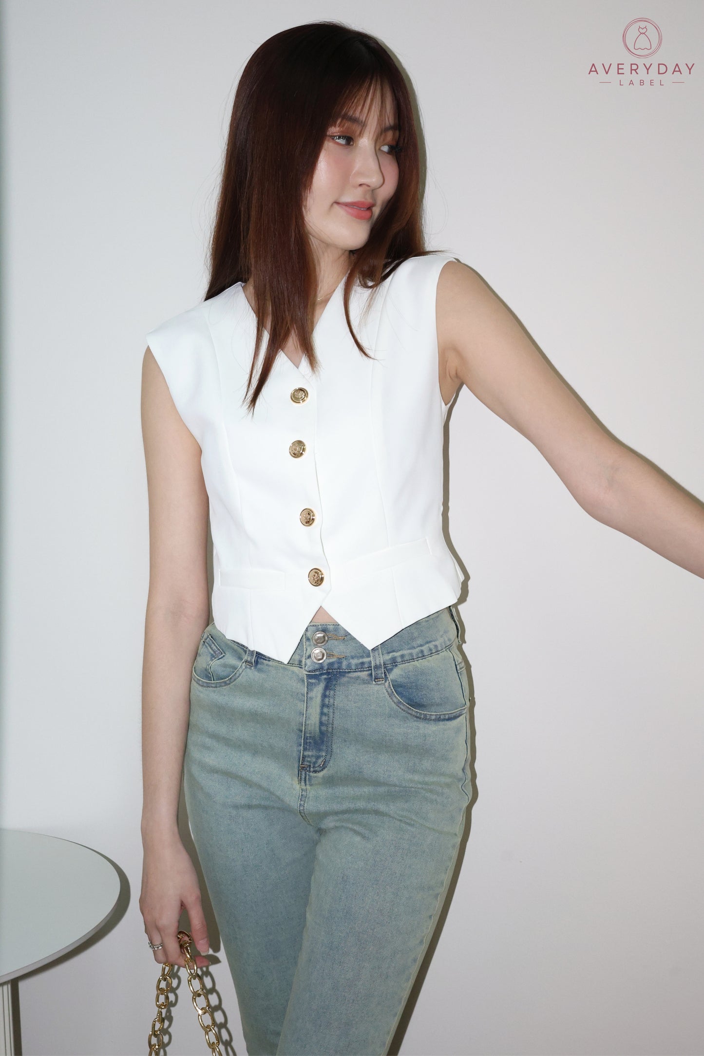 Keramie Snap  Button Vest Top In White