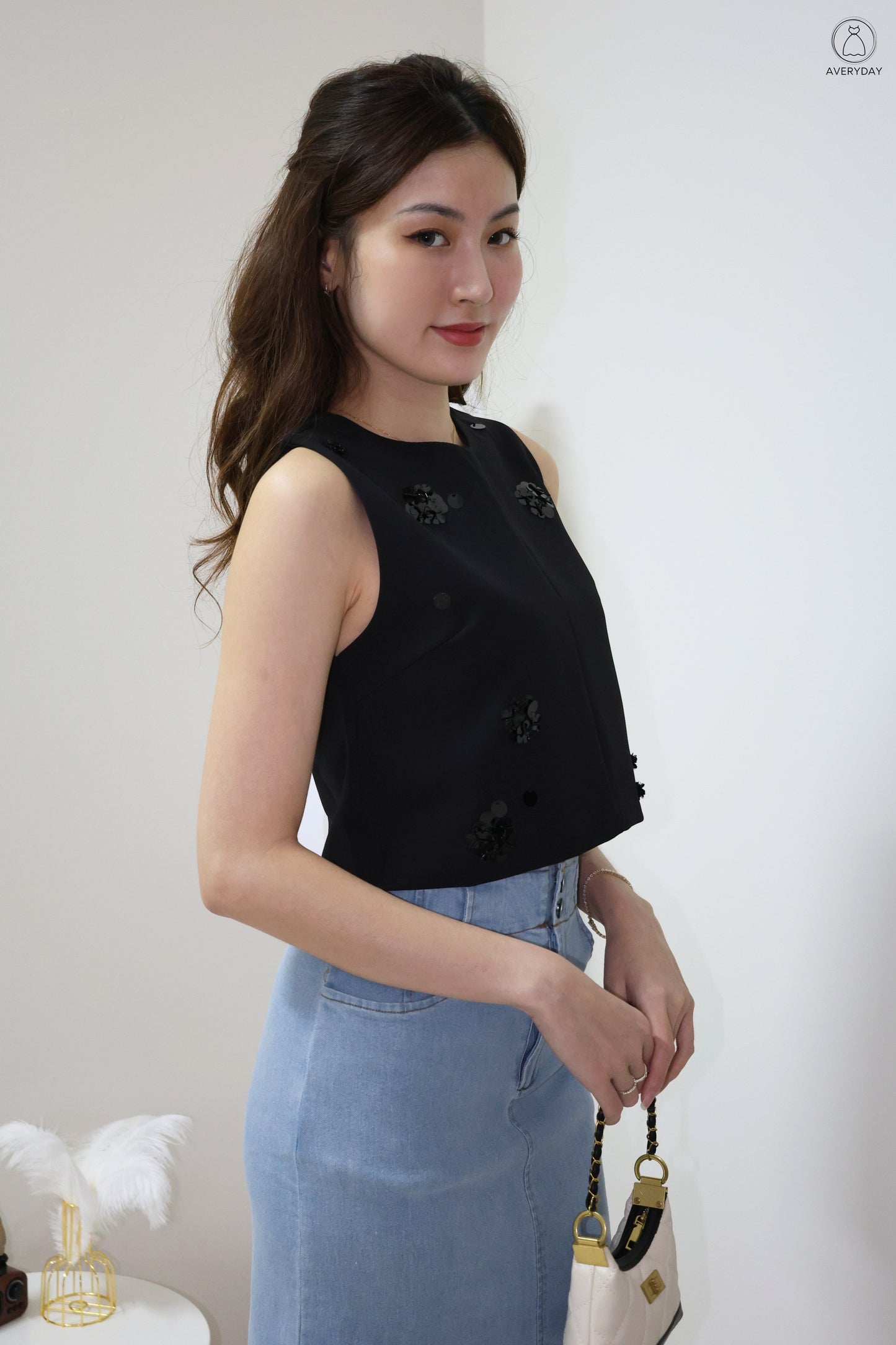 *Premium* Etta Beaded Petalfall Blouse In Black