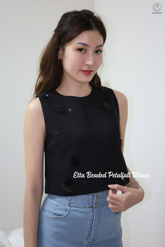 *Premium* Etta Beaded Petalfall Blouse In Black