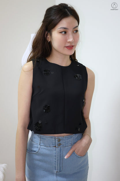 *Premium* Etta Beaded Petalfall Blouse In Black