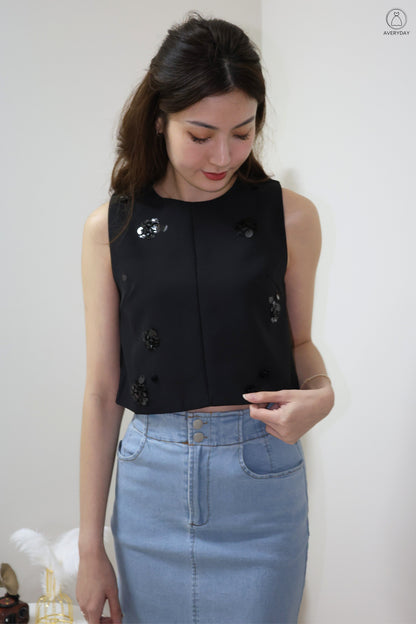 *Premium* Etta Beaded Petalfall Blouse In Black