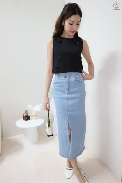 *Premium* Etta Beaded Petalfall Blouse In Black