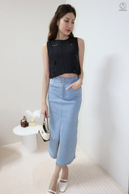 *Premium* Etta Beaded Petalfall Blouse In Black