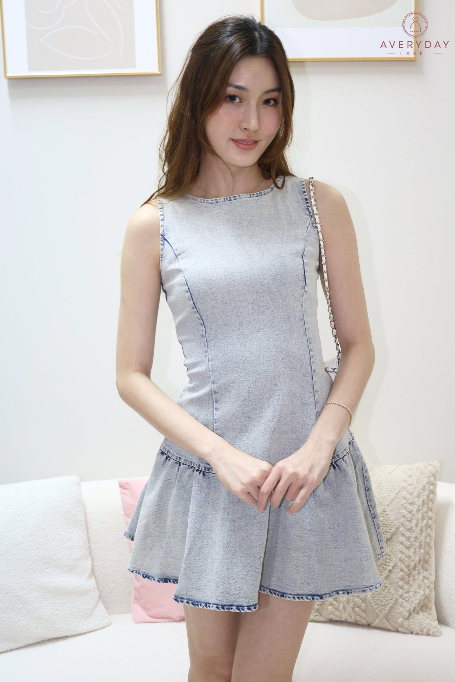 Baley Dropwaist Denim Dress In Light Wash