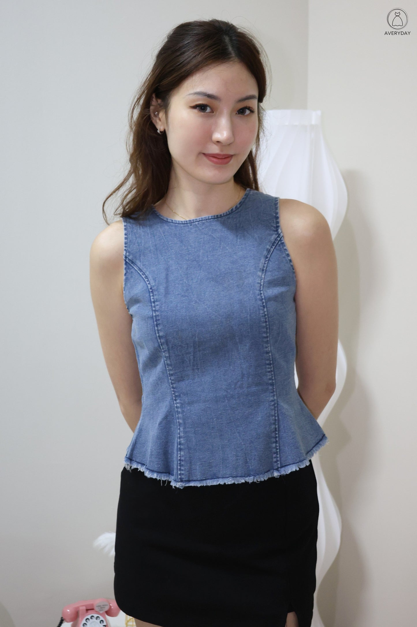 Elowen Denim Peplum Top In Light Wash