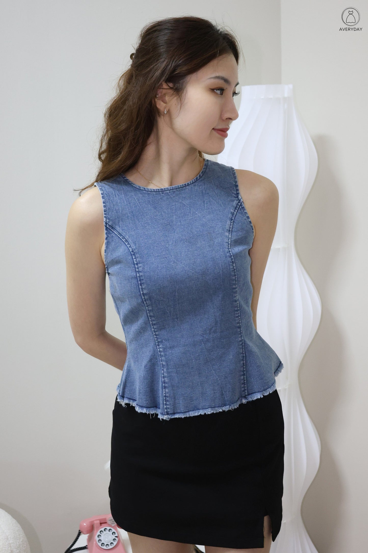 Elowen Denim Peplum Top In Light Wash