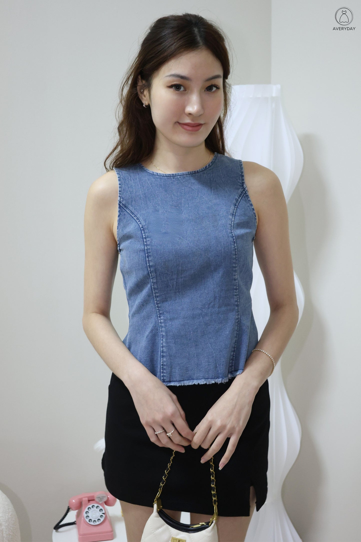 Elowen Denim Peplum Top In Light Wash