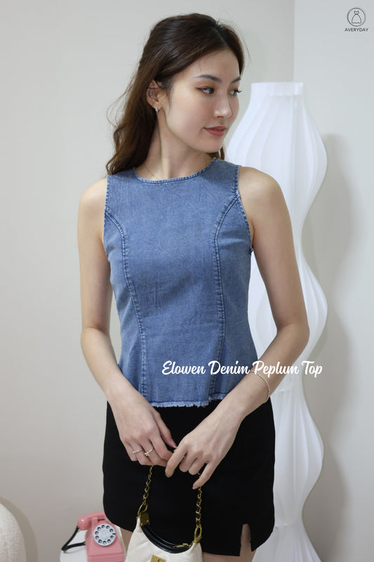 Elowen Denim Peplum Top In Light Wash