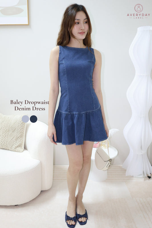 Baley Dropwaist Denim Dress In Mid Wash