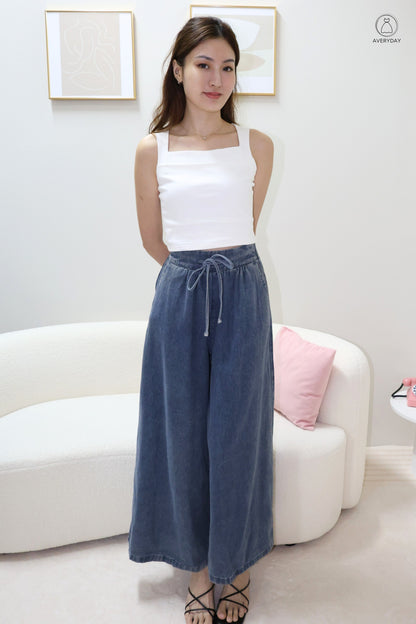 Carine Wide Leg Denim Culottes In Dark Wash