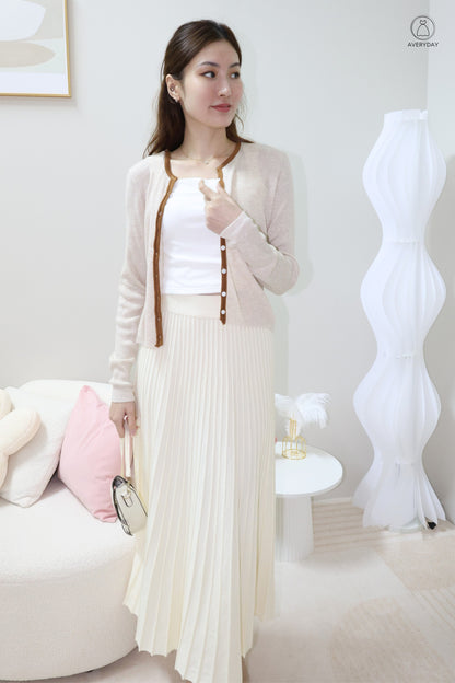 Heidi Contrast  Soft Ribbed Cardigan In Autumn
